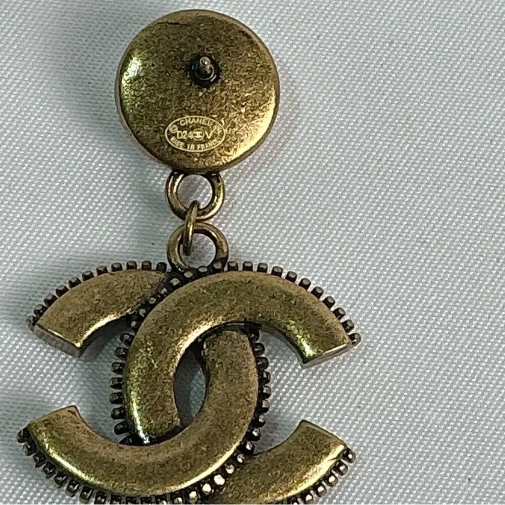 Chanel Antique Gold Pearl Earrings Estate Jewelry